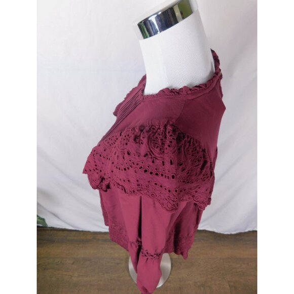 Knox Rose Boho Eyelet Blouse M Burgundy Ruffle Witchcore Top - Picture 4 of 12
